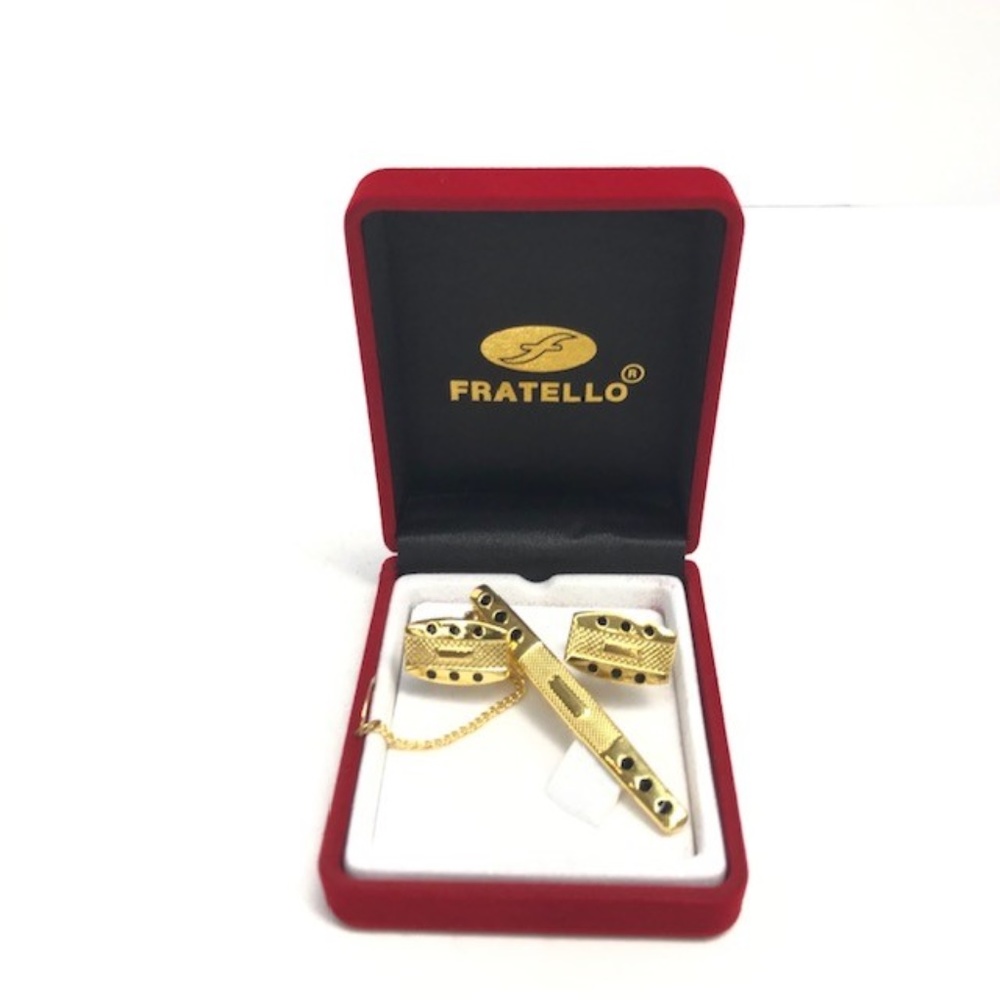 Men's Fratello Gold Tone Cuff Links Tie Clip 410a
